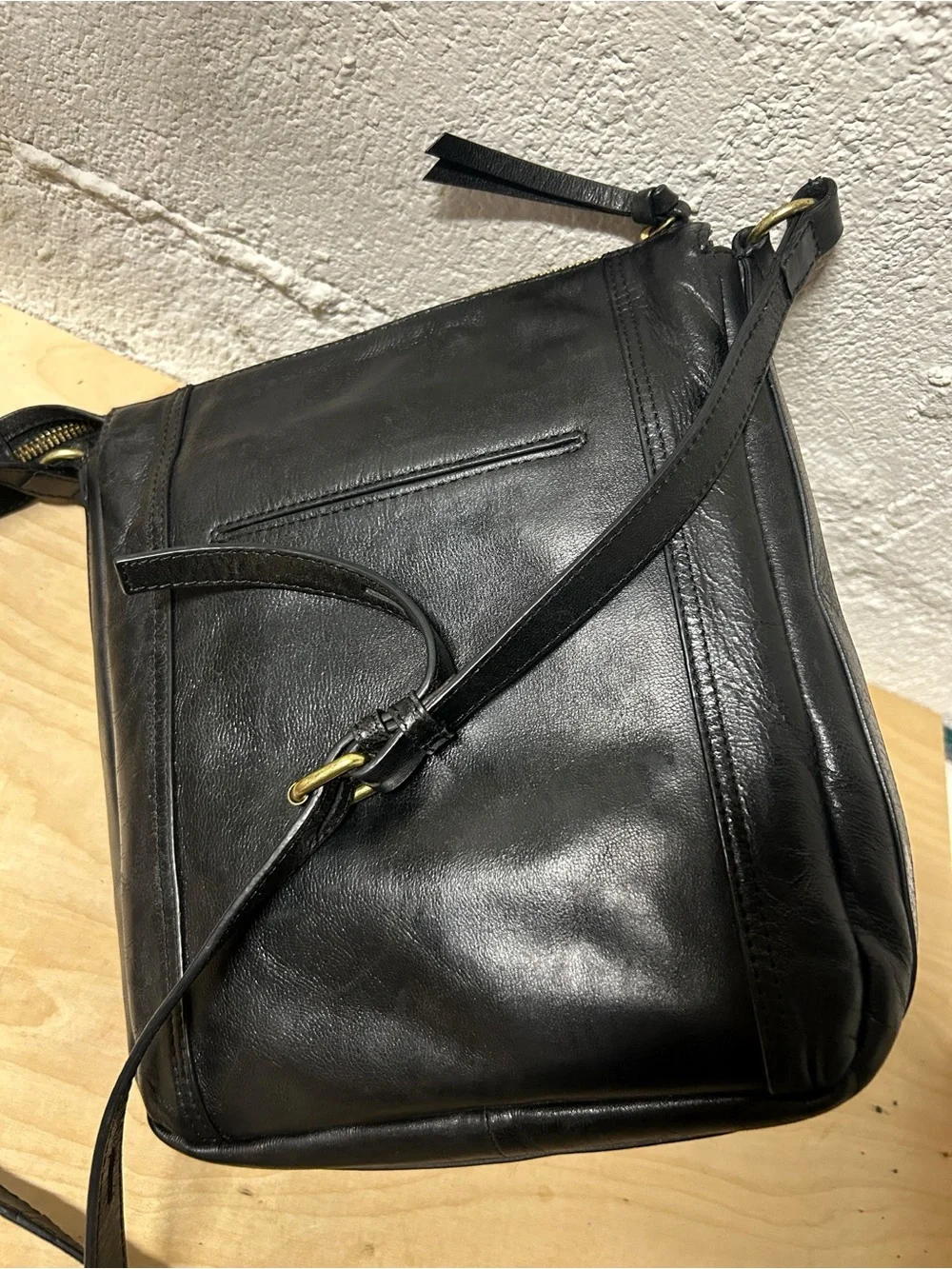 Vintage Lodis Black Smooth Genuine Leather Crossbody Bag